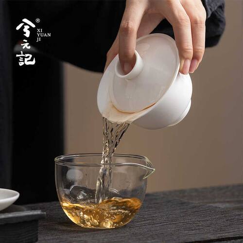 兮元记羊脂玉瓷三才盖碗茶杯单个高档泡茶碗带盖德化白瓷功夫茶具