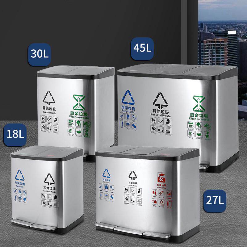 不锈钢分类脚踏垃圾桶大容量带盖酒店走廊商场公共场合果皮箱60L