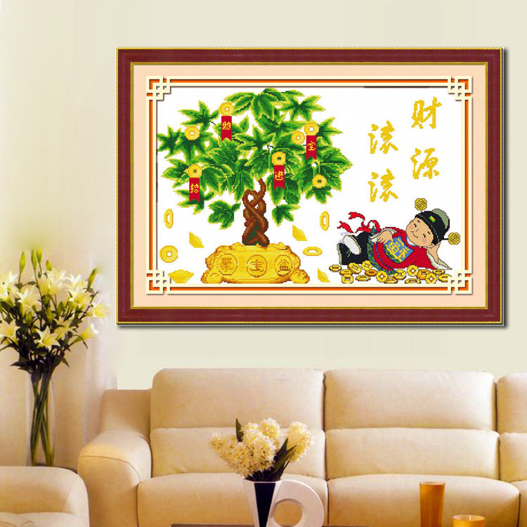 小件十字绣财源滚滚招财进宝2025新款线绣客厅小幅发财摇钱树简单