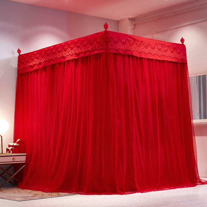 结婚蚊帐1.8m床婚房带遮光床帘全封闭三开门加密加厚欧式婚庆家用