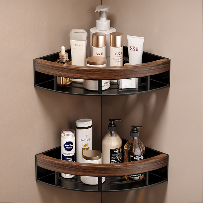 【热销】九牧胡桃木卫生间置物架墙上免打孔壁挂浴室洗手间洗漱台