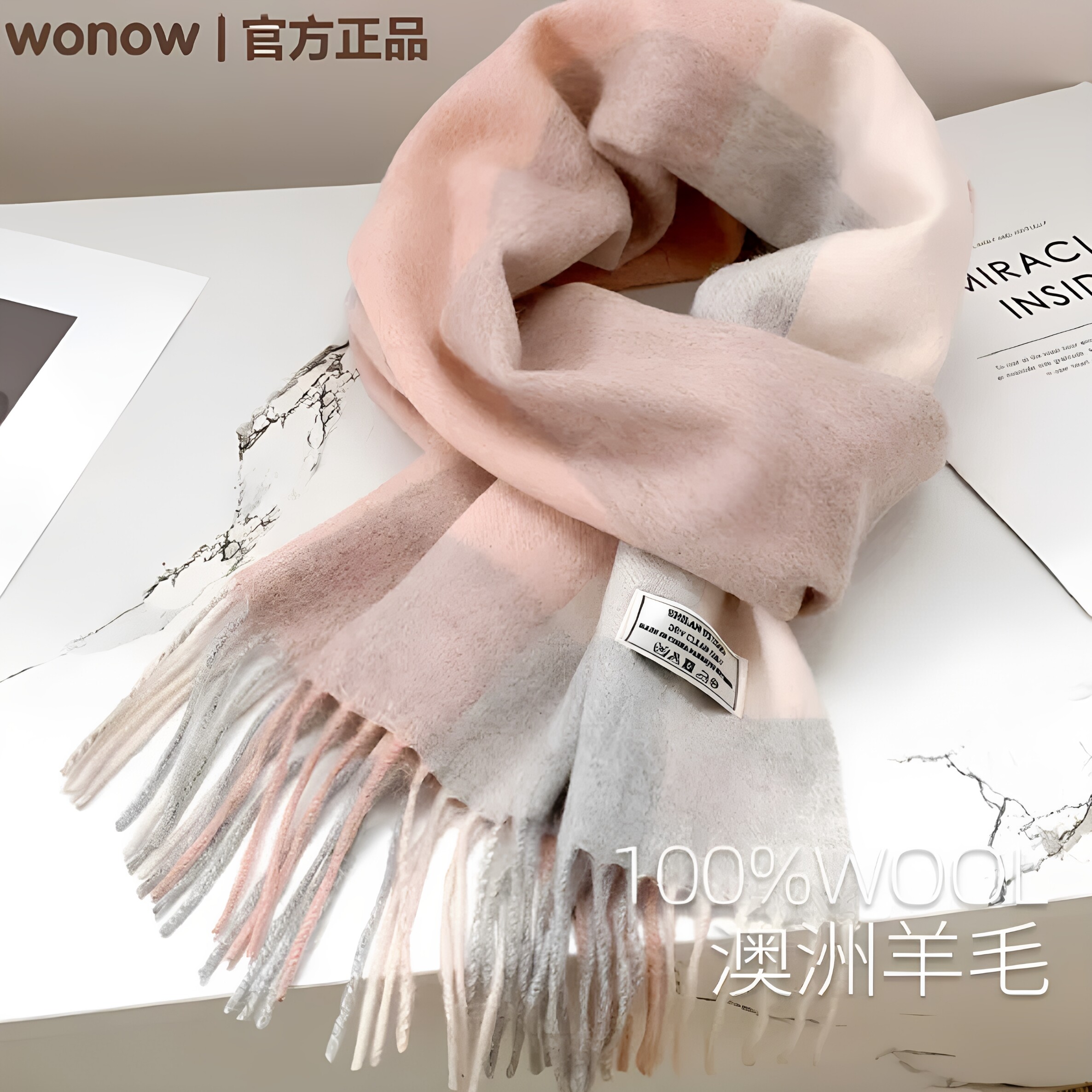 wonow围巾100%羊毛韩系格子新款