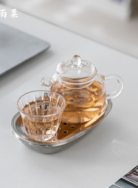 天雨粟 玻璃壶一人饮茶具一壶一杯夏天花茶单人工位喝茶泡茶简约