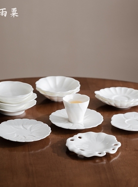天雨粟 羊脂玉白瓷杯垫茶托茶点盘隔热垫茶碟家用陶瓷茶具配件