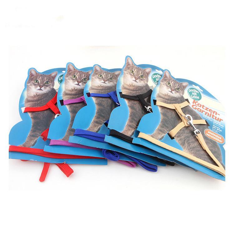 猫牵引绳猫咪专用尼龙外出专用防挣脱背心式可调节栓溜猫绳一体