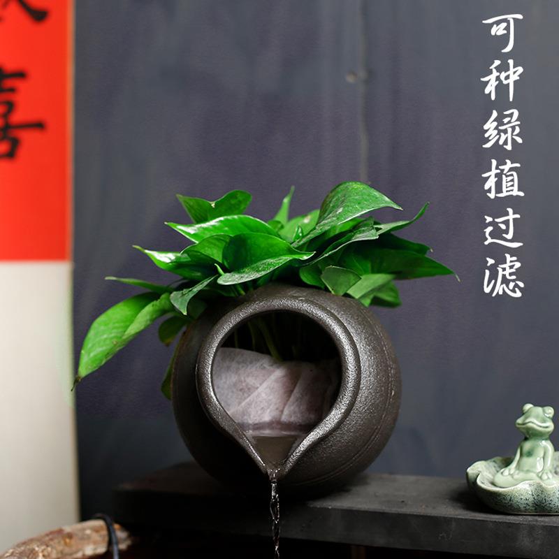 5ZV7生态鱼缸陶瓷罐开口循环流水配件庭院花园造景装饰品摆件