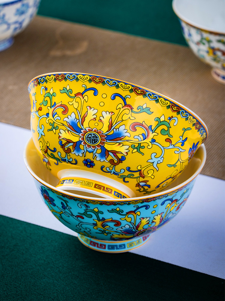 景德镇陶瓷碗高脚防烫碗家用米饭碗珐琅彩吃饭碗骨瓷彷古定制寿碗