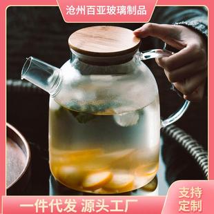 高硼硅玻璃竹盖壶大容量冷水壶凉白开水玻璃壶家用花果茶壶