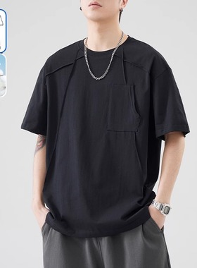 Pierre Cardin/皮尔卡丹美式黑色短袖t恤男夏季2025新款男士上衣