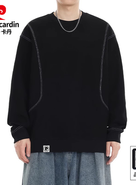 Pierre Cardin/皮尔卡丹百搭男t恤黑色2025新款重磅春秋衫宽松男