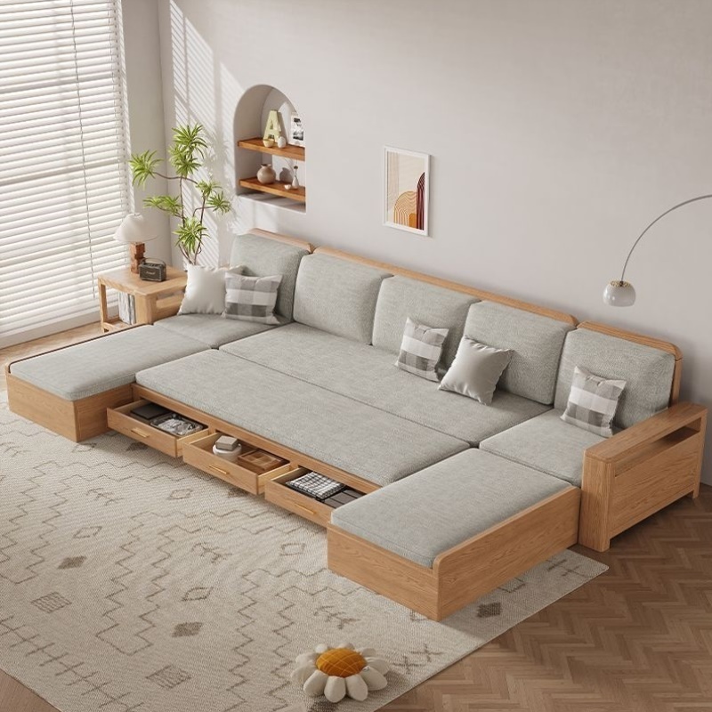 实木沙发床多功能两用中式小户型客厅伸缩拉床抽屉储物可折叠家具