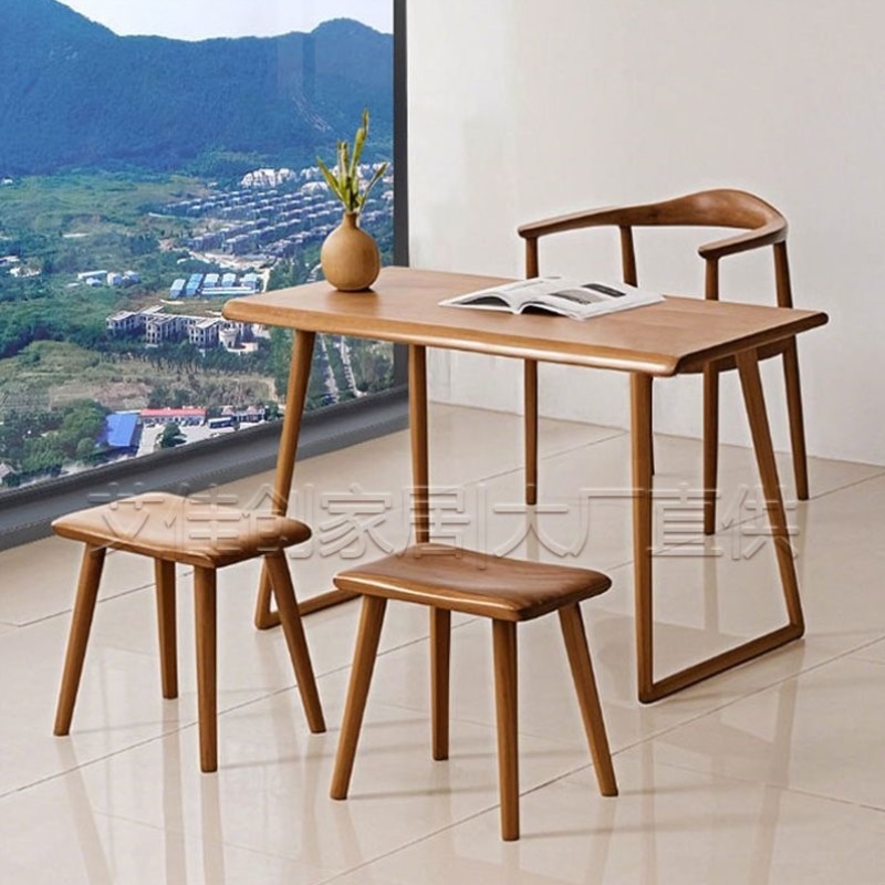 复古胡桃木桌子客厅阳台小茶桌实木书桌办公桌家用小型茶几泡茶台