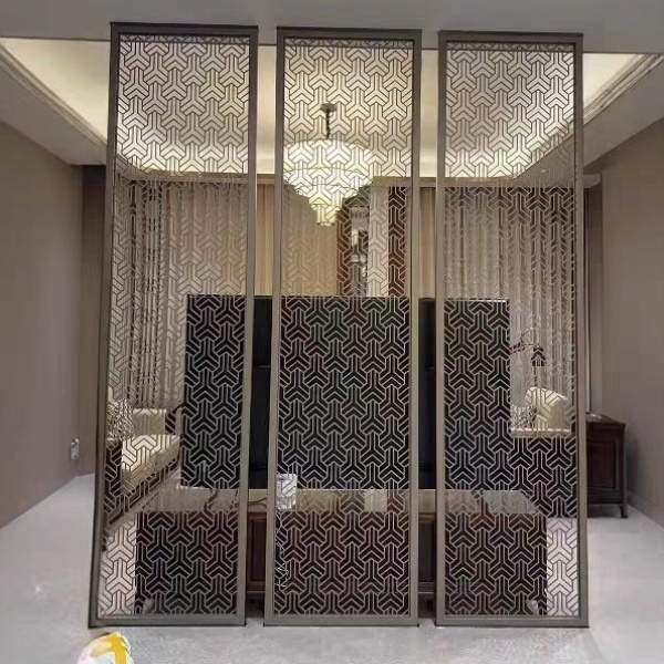 不锈钢激光雕花镂空轻奢屏风隔断遮挡客厅铁艺酒店背景墙中国风