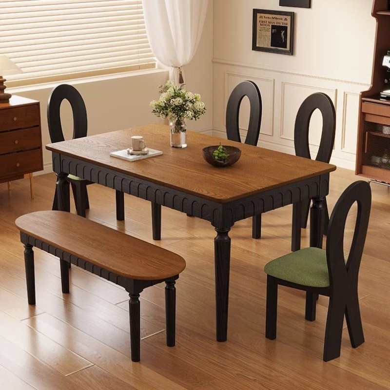 全实木法式餐桌轻奢家用复古风设计师款吃饭桌意式酒店创意餐桌椅