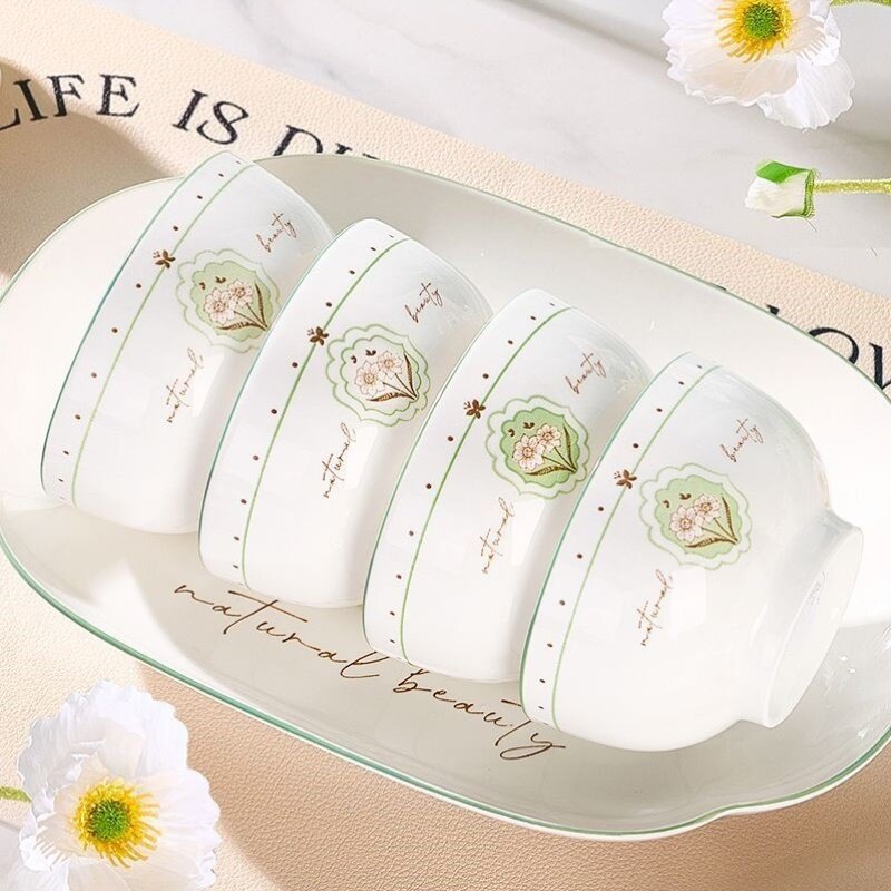 釉下彩陶瓷饭碗家用2025新款小清新碗盘餐具高颜值可微波碗碟套装