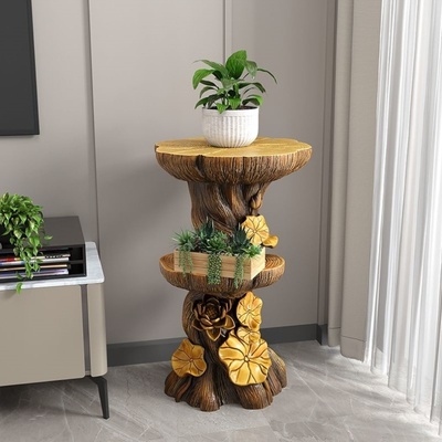 客厅大型落地摆件木头电视柜旁家居装饰盆栽收纳树桩根雕工艺品