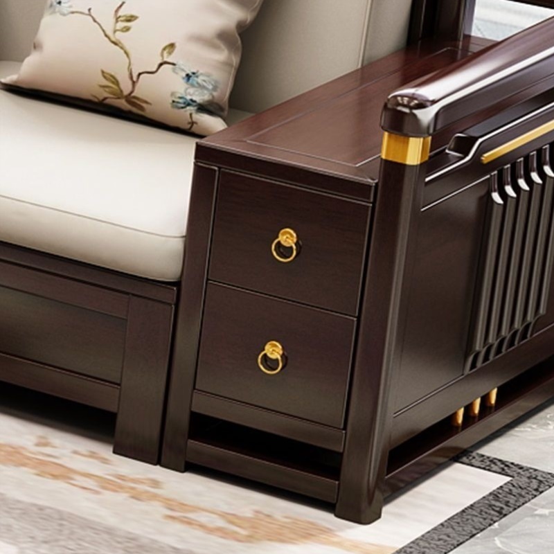 新中式橡木现代客厅实木沙发储物贵妃小户型简约冬夏两用禅意家具