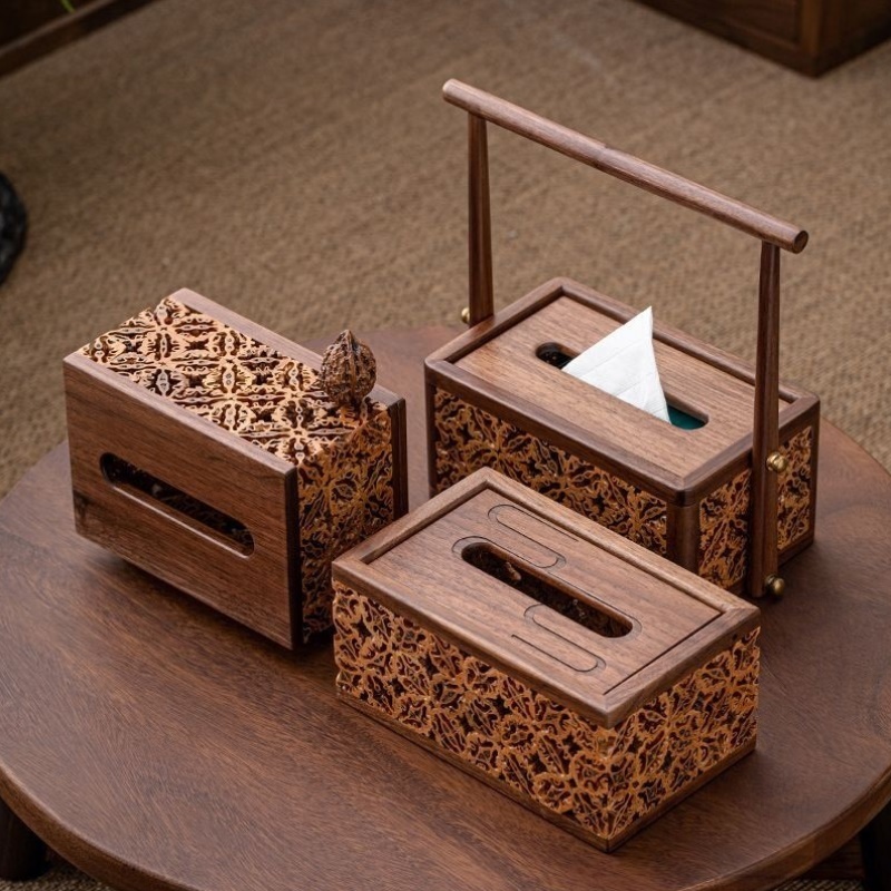 核桃黑胡桃木纸抽盒新中式纸巾盒轻奢客厅餐厅酒店餐桌餐巾抽纸盒