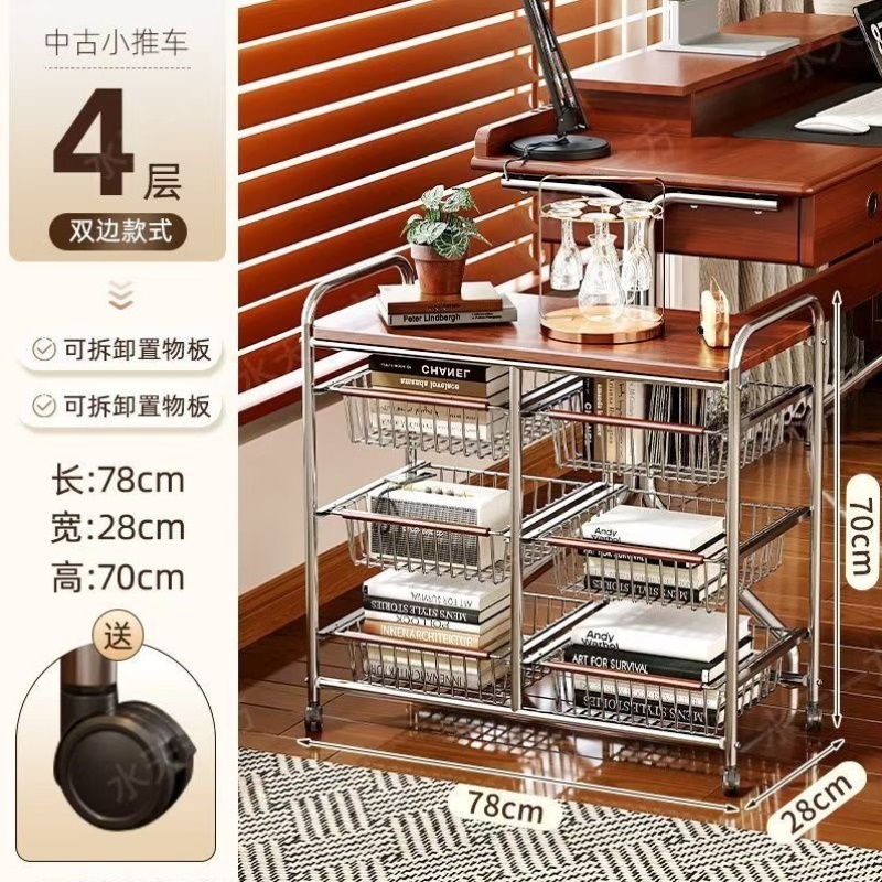 收纳小推车客厅多格置物架可移动多层零食收纳架大厅带滑轮小推车