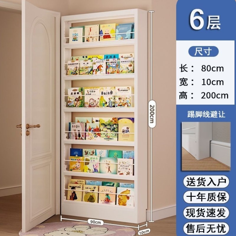 门后置物架一体靠墙落地多层儿童绘本架收纳架超薄架子钢制书架