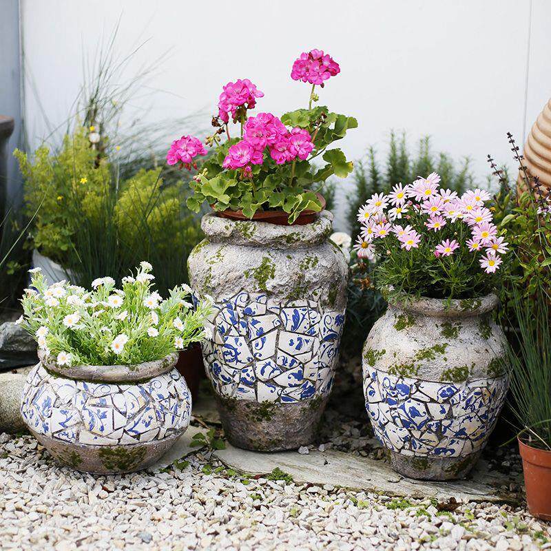青花瓷花盆花园装饰庭院