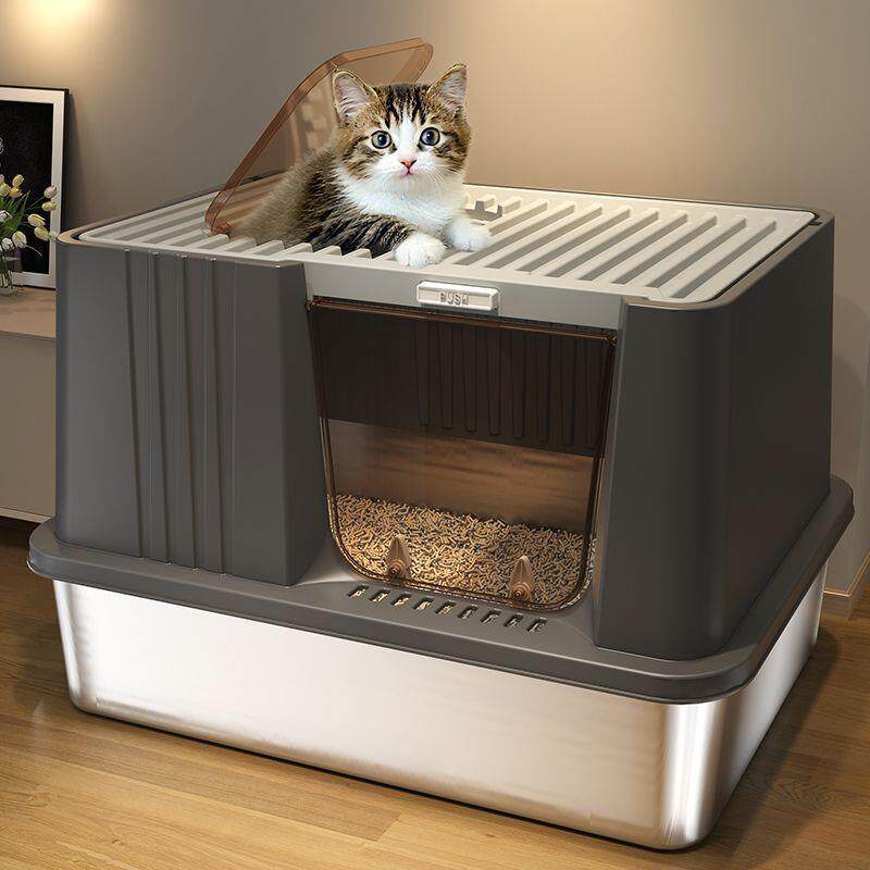 不锈钢猫砂盆超大号防外