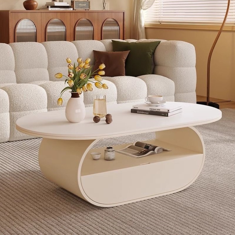 岩板奶油风客厅轻奢茶几小户型创意现代简约网红茶桌2024新款高端