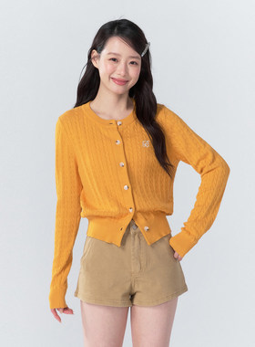 BUBBLELEY 春季朝阳橙慵懒风韩系针织麻花长袖开衫外套毛衣修身女