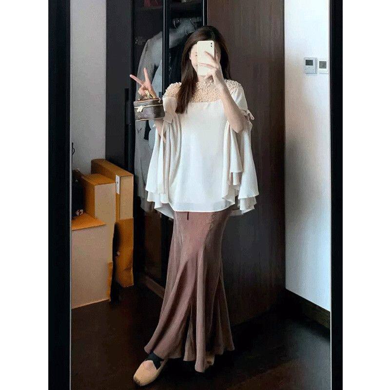 夏季搭配一整套 钉珠斗篷上衣鱼尾半身裙子气质名媛套装女