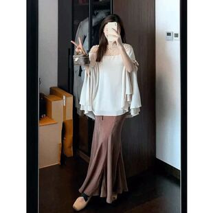 夏季搭配一整套 钉珠斗篷上衣鱼尾半身裙子气质名媛套装女