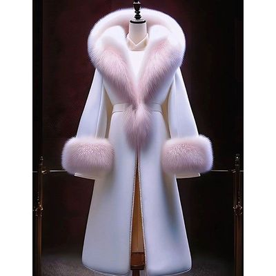 欧货高端白色毛呢大衣富