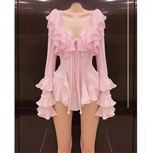 夏装多巴胺小个子高级感穿搭粉色连衣裙气质显身材海边度假裙子女