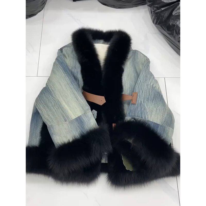 新款高级感超加厚棉衣美式复古拼接夹棉外套女冬天秋冬款毛毛