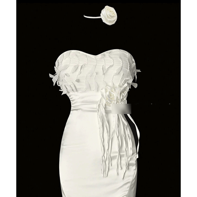 月影流光性感修身抹胸长款连衣裙夏季缎面晚礼服新娘伴娘裙