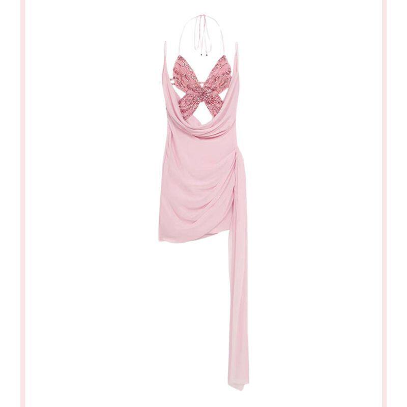 性感荡领亮片蝴蝶吊带连