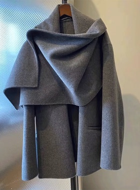 双面呢子外套女2025冬新款披肩围巾斗篷毛呢大衣外套女5NA811260