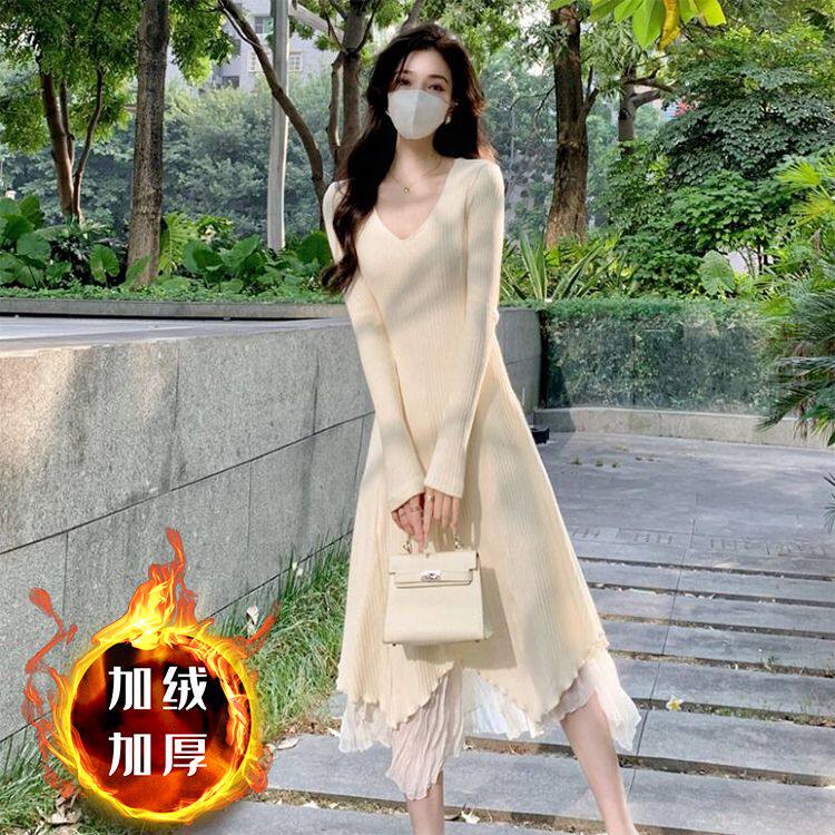 加绒加厚冬新款设计感V领
