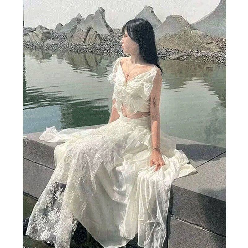 法式茶歇超仙蝴蝶吊带上
