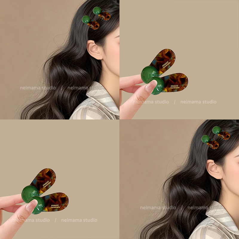 内妈妈发饰！韩系圆球夹！双用边侧夹鸭嘴高端刘海发卡前额发饰女