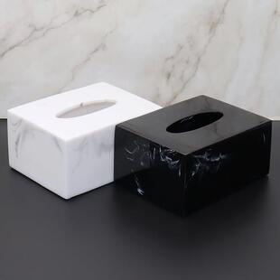 轻奢家用纸巾盒客厅茶几北欧创意餐巾纸抽盒酒店大理石纹理抽纸盒