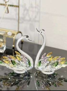 水晶天鹅摆件一对高端轻奢入户玄关客厅高级感家居装饰艺术品礼物
