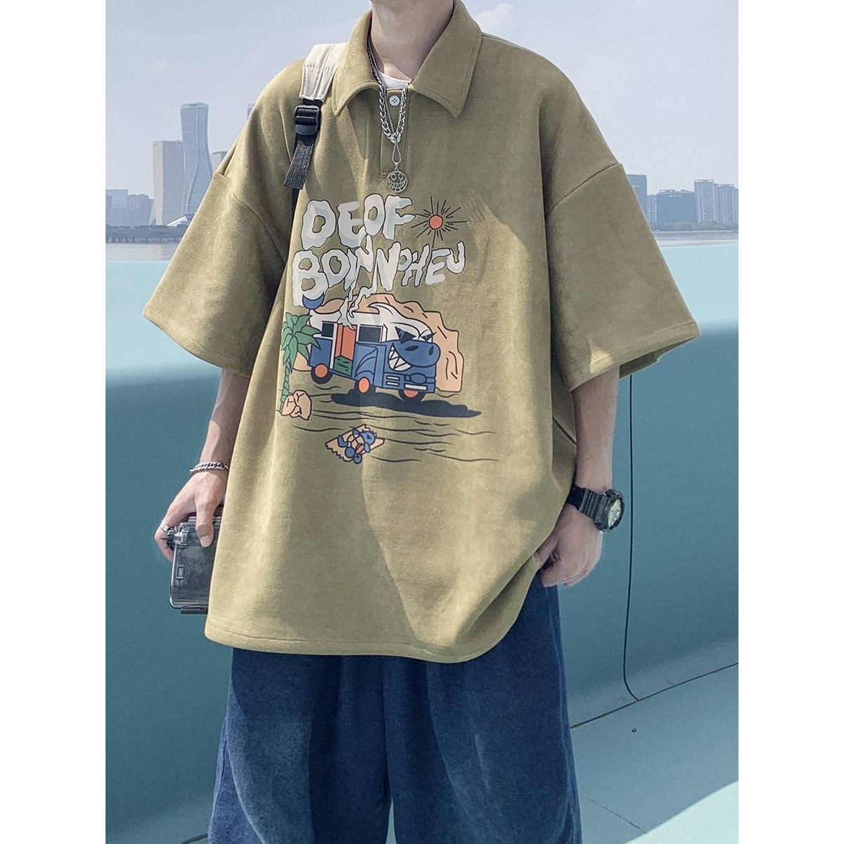 美式polo衫男短袖夏季重磅欧美高街衣服衬衫潮流潮牌宽松日系t恤