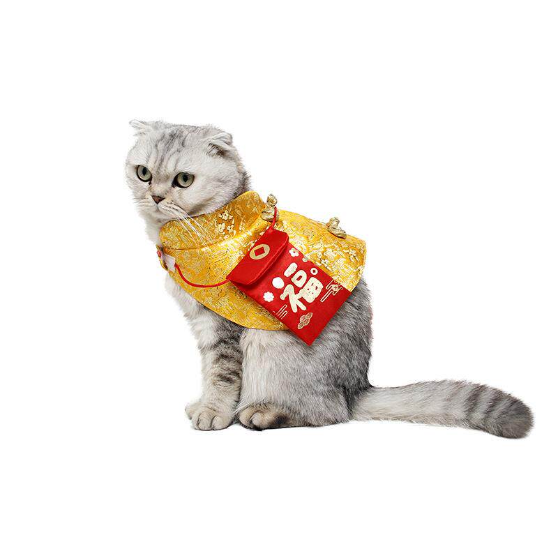 猫咪唐装过年小红包喜庆披风斗篷保暖秋冬小猫中国风宠物新年衣服