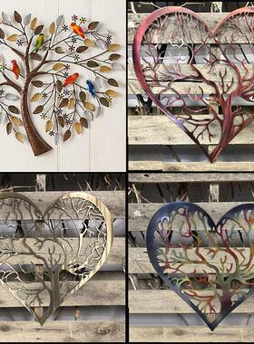 跨境心形生命之树金属墙艺术鸟装饰心树铁艺壁挂墙挂装饰品