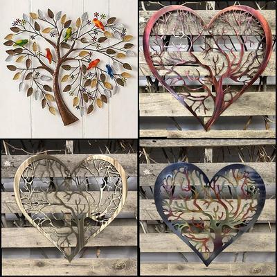 跨境心形生命之树金属墙艺术鸟装饰心树铁艺壁挂墙挂装饰品