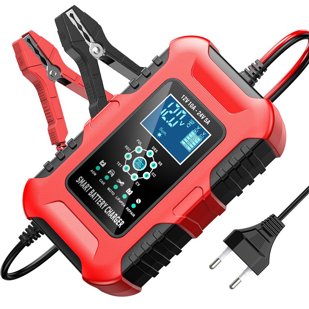 10A 7段式12V24V摩托车电瓶充电机汽车电瓶智能充电器 跑马灯指示