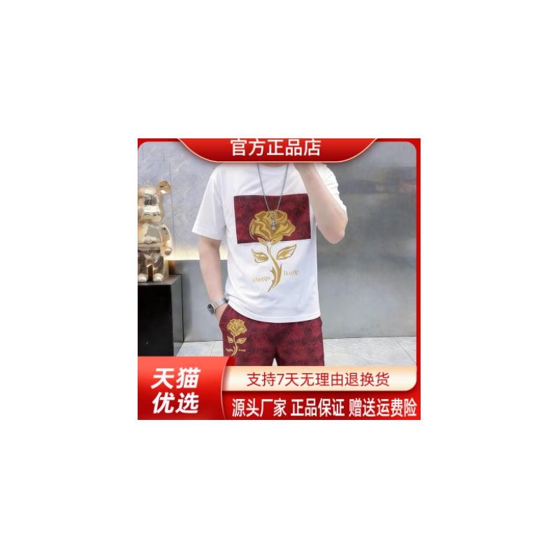 云枢优衣馆LMVQ高档夏新款男士潮流帅气宽松时尚印花短袖短裤套装