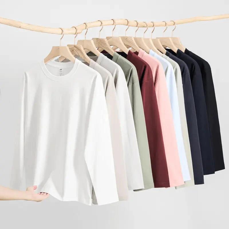 歪猫轻奢纯棉长i袖T恤新款纯色百搭打底衫重磅圆领男女t