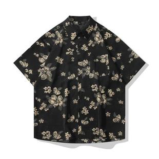 枫善服饰Amphelmisia夏季 痞帅衬 冰丝垂x感印花衬衫 男港风覆古短袖