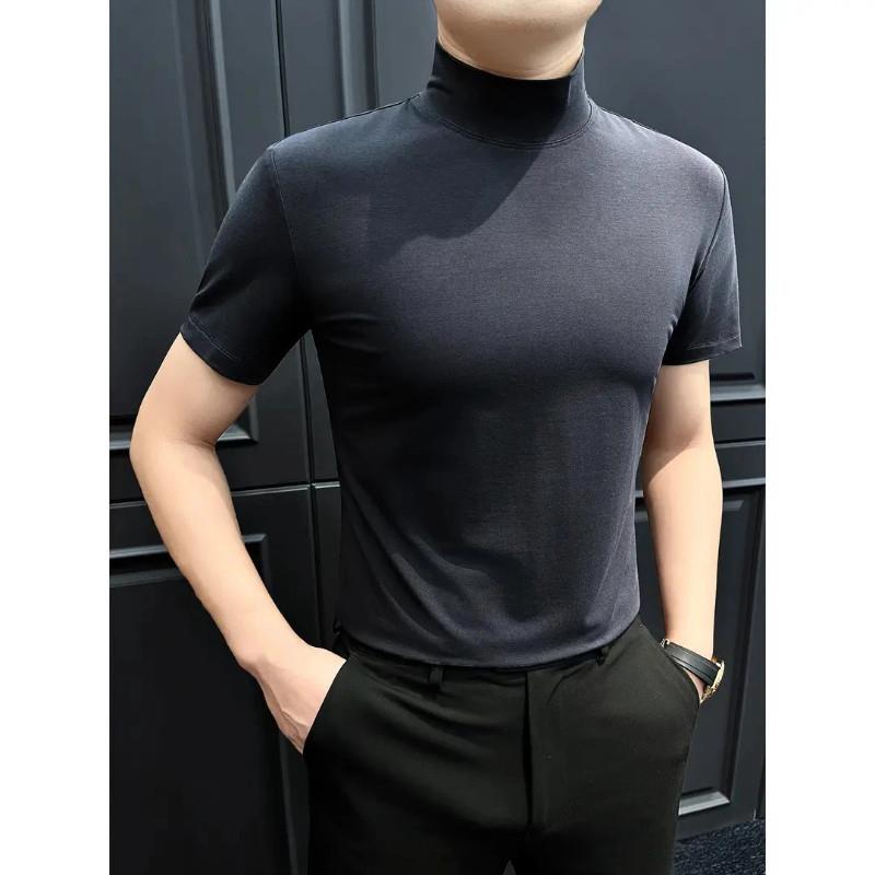 美乐优缘服饰z莫代尔半高领男款短袖T恤秋冬季2025新款内搭打底衫